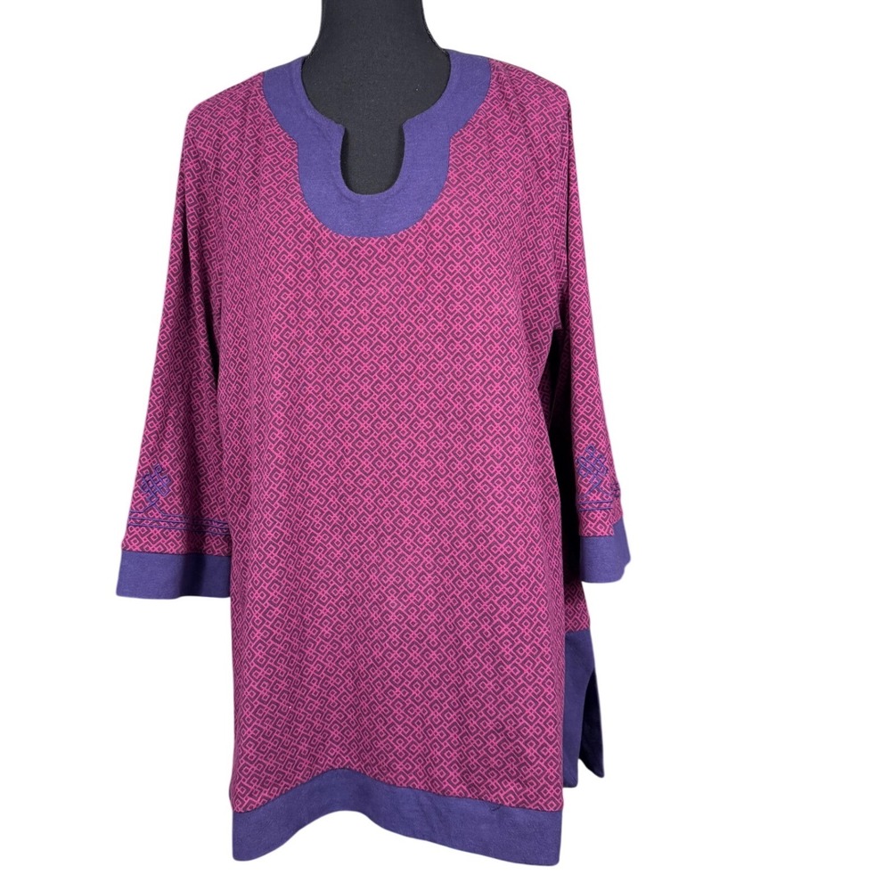Soft Surroundings‎ Petite XL Purple Blue Geometric Print 3/4 Sleeve Tunic